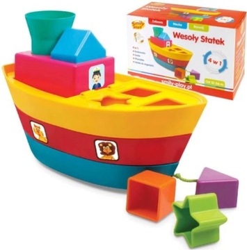 SMILY PLAY Wesoły statek łódź sorter piramidka 4w1