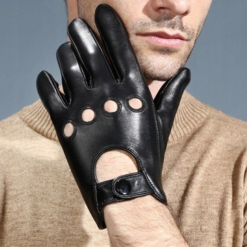 pl Czarne skórzane rękawiczki do jazdy w stylu