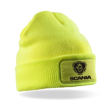 GRUBA CZAPKA ZIMOWA SCANIA FLUORESCENCYJNA SELEDYNOWA CZARNA TIR TRUCK