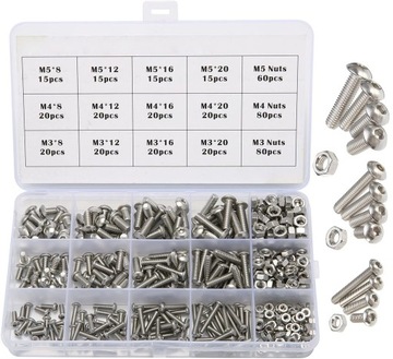 НАБОР ВИНТОВ И ГАЙКИ 6-СТОРОННИЙ ШЕСТИГРАННЫЙ НЕРЖАВЕЮЩАЯ СТАЛЬ IMBUS M3 M4 M5 440 ШТ.