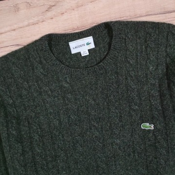 LACOSTE Sweter Męski Wełniany Wzór Warkocz Logowany r. 7 (XXL)