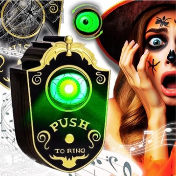 DZWONEK DO DRZWI ZAWIESZKA HALLOWEEN OKO Z ZIELONYM ŚWIATŁEM LED 4 DŹWIĘKI