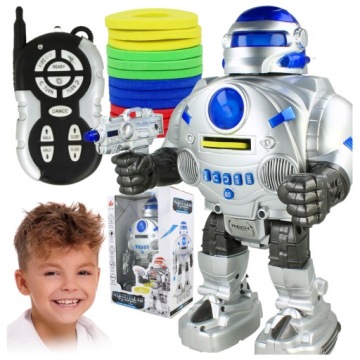 Robot na dálkové ovládání pro děti, chodí, střílí kroužky, hudba, Led S-