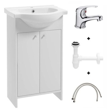 ZESTAW SZAFKA ŁAZIENKOWA Z UMYWALKĄ 84x50 + BATERIA + SYFON BIAŁA
