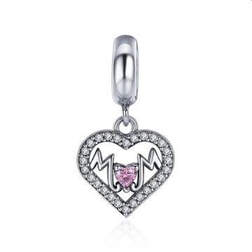 Charms dla Mamy Różowe Serce Zawieszka Srebro 925