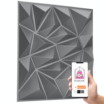 PANELE Dekoracyjne 3D Ścienne KASETON SREBRO 50x50 diamentowy Twardy BoHome