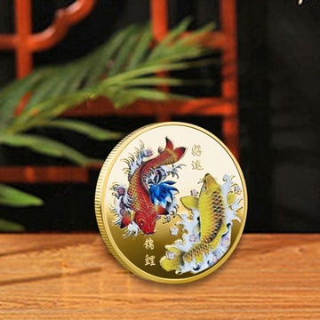 Chińskie Koi Lucky Coin Pamiątkowa odznaka Kolekcja monet w kolorze wielokolorowym