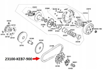 РЕМЕНЬ ПРИВОДНОЙ 23100-KEB7-900 KYMCO 50 2T SUPER 9