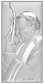SREBRNY OBRAZEK ŚW JAN PAWEŁ II ŚLUB CHRZEST GRAWE