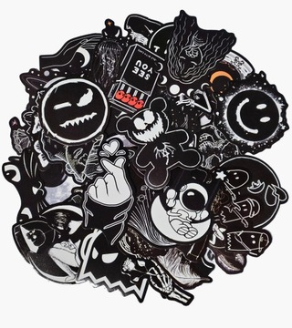CZARNE NAKLEJKI WODOODPORNE STICKERBOMB EXTRA WLEPKI BLACK MIX 50 szt
