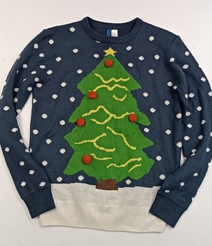 H&M świąteczny sweter CHOINKA WEŁNA r. XS