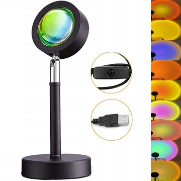 LAMPKA NOCNA LED PROJEKCY SUNSET 9 KOLORY USB