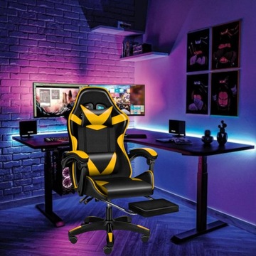 FOTEL OBROTOWY GAMINGOWY BIUROWY DLA GRACZA KRZESŁO BIUROWE ŻÓŁTY + MASAŻ