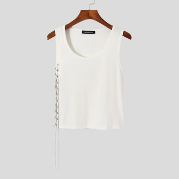 INCERUN Men Tank Tops PU Leather Patchwork Sexy La