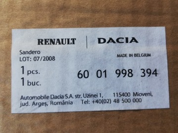 DOPLNĚNÍ NÁRAZNÍKU MLHOVKY SANDERO 6001998394 OE!