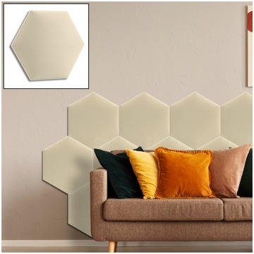 Panel Tapicerowany Heksagon 40x35 cm H20 WELUR KREMOWY - WYBÓR KOLORU