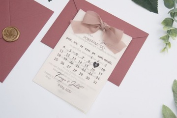 PIĘKNE ZAPROSZENIA ŚLUBNE Z KALENDARZEM I WSTĄŻKĄ