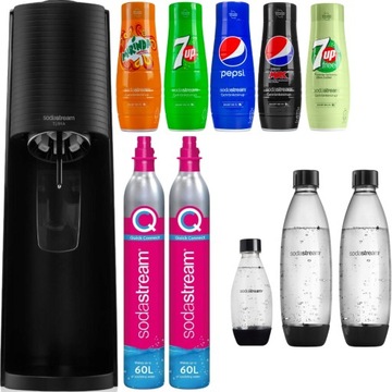 НАБОР XXL САТУРАТОР SODASTREAM БУТЫЛКИ СИРОПЫ CO2 КАРТРИДЖ РАЗЛИЧНЫЕ ВКУСЫ 11в1