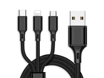 ЧЕРНЫЙ КАБЕЛЬ 3в1 MICRO USB/USB-C