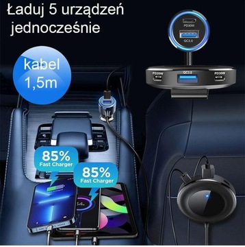 Bardzo mocna ładowarka samochodowa do telefonu 5w1 98W
