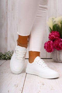 CAŁE BIAŁE BUTY SPORTOWE DAMSKIE BIAŁY SPÓD TRAMPKI WIĄZANE