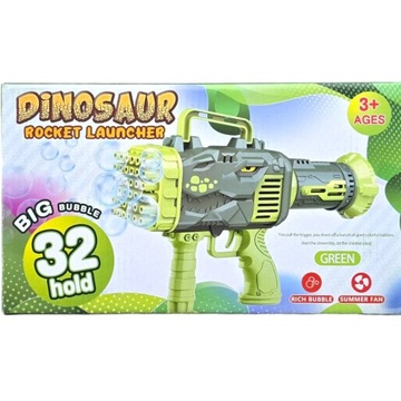 PISTOLET DO BANIEK MYDLANYCH BAZOOKA 32 OTWORY NA BATERIE TACKA PŁYN DINO