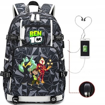 PLECAK BEN 10 USB DUŻY A4 WODOODPORNY WZORY