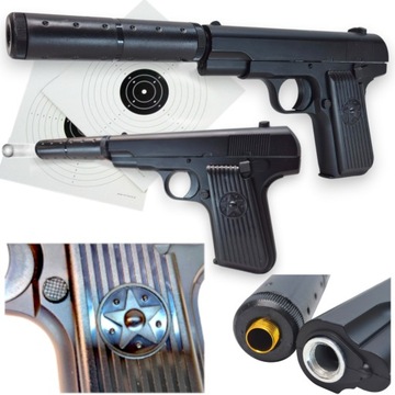 TOKAREV TT REPLIKA BRONI ASG Pistolet METALOWY NA Kulki Z TŁUMIKIEM tarcze
