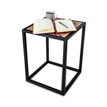 Stolik Loft Drewno Stal Złoty Dąb 35 x 35 x 50 cm KAWOWY MODERN SPAWANY