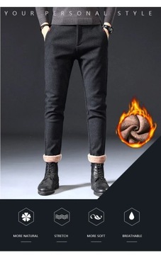 Fleece Casual Pants Men Slim Fit Warm Trousers But