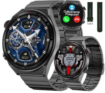 Elegancki Smartwatch Męski Rozmowy Pulsometr Krokomierz PL Menu 2 Paski
