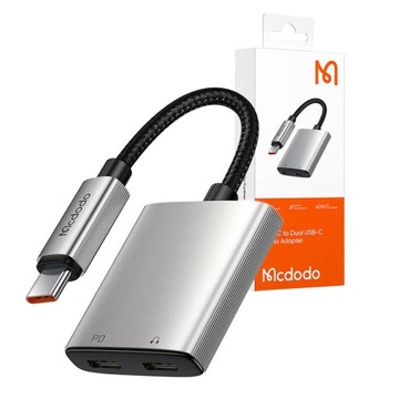 MCDODO PRZEJŚCIÓWKA ADAPTER AUDIO 2W1 DO SŁUCHAWKE USB-C DO 2X USB-C 60W
