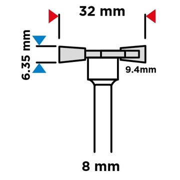 Frez do wpustów, HM, 32 x 6.35 mm, trzpień 8 mm