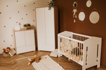 ŁÓŻECZKO Dziecięce Drewniane 120x60 z Barierką Białe IDA + Materac +Przewij