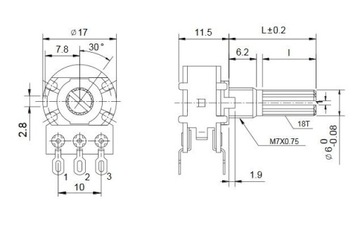 ПОВОРОТНЫЙ ПОТЕНЦИОМЕТР 2X50KB ЛИНЕЙНЫЙ L15мм