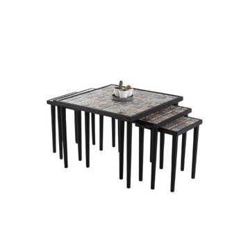 Drewniany stolik kawowy z zestawem ceramicznym Blue Cape