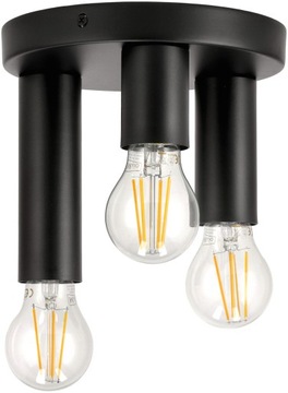 Lampa Sufitowa LED Okrągła 3x E27 LOFT Czarny Mat