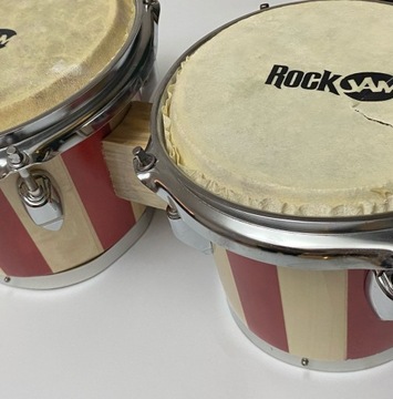 БОНГО с красными полосками RockJam RJ-100300 + ПОВРЕЖДЕНИЕ КОРПУСА МЕМБРАНЫ НАТЯЖЕНИЕ