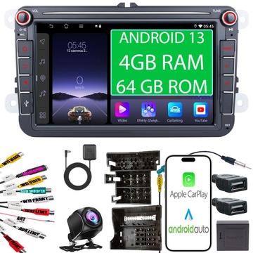 RADIO ANDROID 2DIN 4+64 GB 8 CALI VW PASSAT B6 B7 GOLF 5 V 6 VI SKODA SEAT