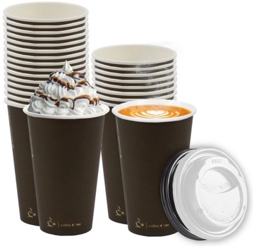 Kubki papierowe brązowe + wieczka 400ml jednorazowe do kawy napojów duże