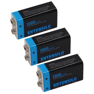 3x Akumulator Bateria 9V 1000mAh