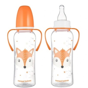 CANPOL LEKKA WĄSKA BUTELKA DO MLEKA Z UCHWYTAMI 250ml 12m+ CUTE ANIMALS