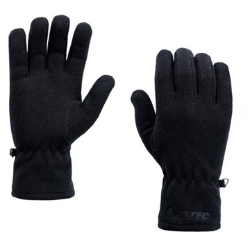 Rękawiczki męskie polarowe HI-TEC czarne rękawice 5 palcowe ciepłe L/XL