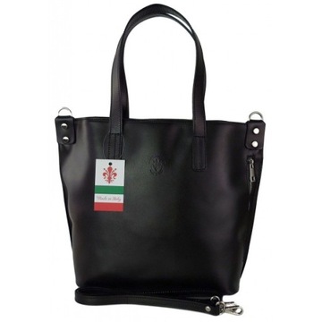 Włoska torebka damska skórzana na ramię shopper mieści A4 Vera Pelle Czarna
