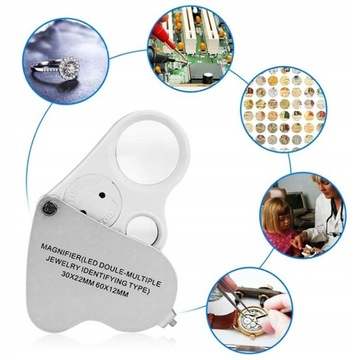 ЮВЕЛИРНАЯ ЛУПА КАРМАННАЯ ДЛЯ ЧТЕНИЯ LED UV 60x 30x