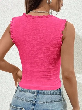 SHEIN RÓŻOWY CROP TANK TOP Z FALBANKAMI S 21313