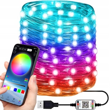 Lampki LED RGB świąteczne choinkowe bluetooth 10M Drut Sterowane Smartfonem