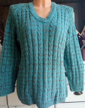Sweter ręcznie robiony splot warkocze melanż 46 48