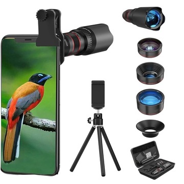 ZESTAW 4W1 MAKRO TELE FISHEYE NA TELEFON ZE STATYWEM