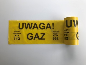 Taśma ostrzegawcza UWAGA! GAZ- 20cm x 100 mb